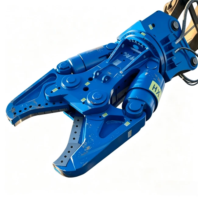 Hongxing double‑cylinder hydraulic demolition shear mounted on excavator arm for scrap recycling and demolition work Hongxing double‑cylinder hydraulic demolition shear mounted on excavator arm for scrap recycling and demolition work